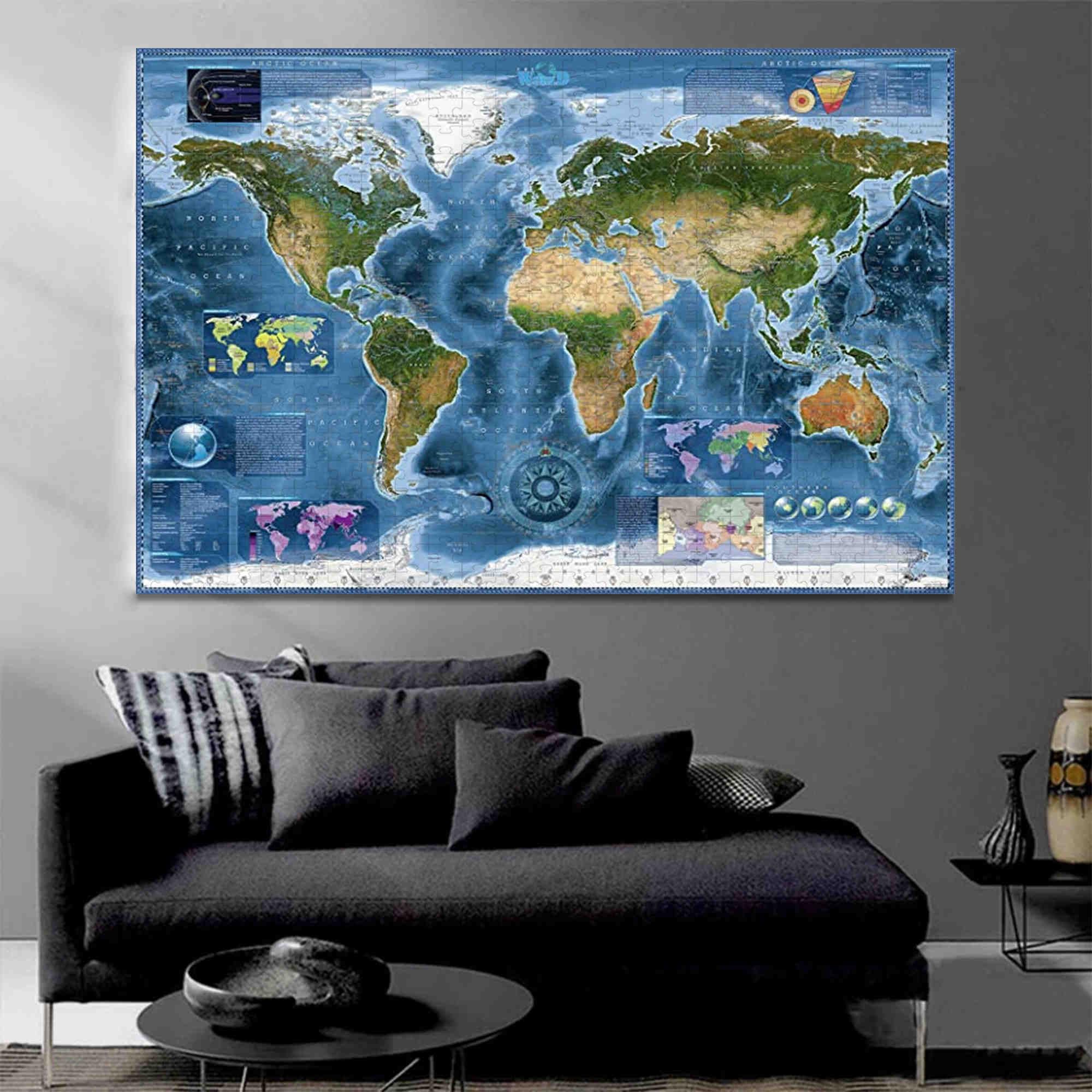 Carte du Monde - Puzzle en Bois 1000 pièces - Fait Un Excellent Cadeau