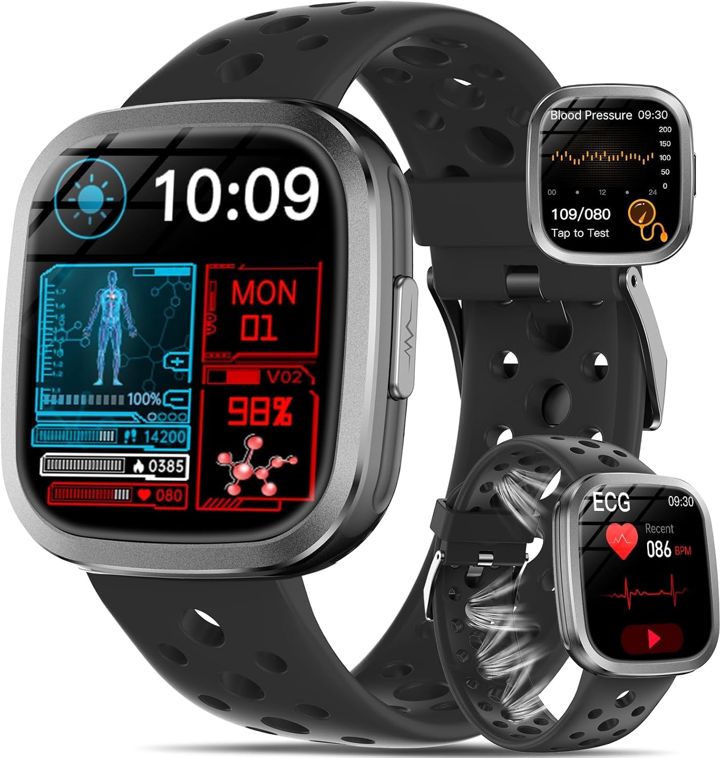 Reloj Inteligente Hombre Mujer con 𝐄𝐂𝐆+𝐇𝐑𝐕/ 𝐆𝐥𝐮𝐜𝐞mια/Ácido Úrico/Lípidos -1.72'' HD SmartWatch con BIM /SPO2 /Temperatura Corporal/Bluetooth Llamadas/SOS, Reloj ECG con Correa Transpirable