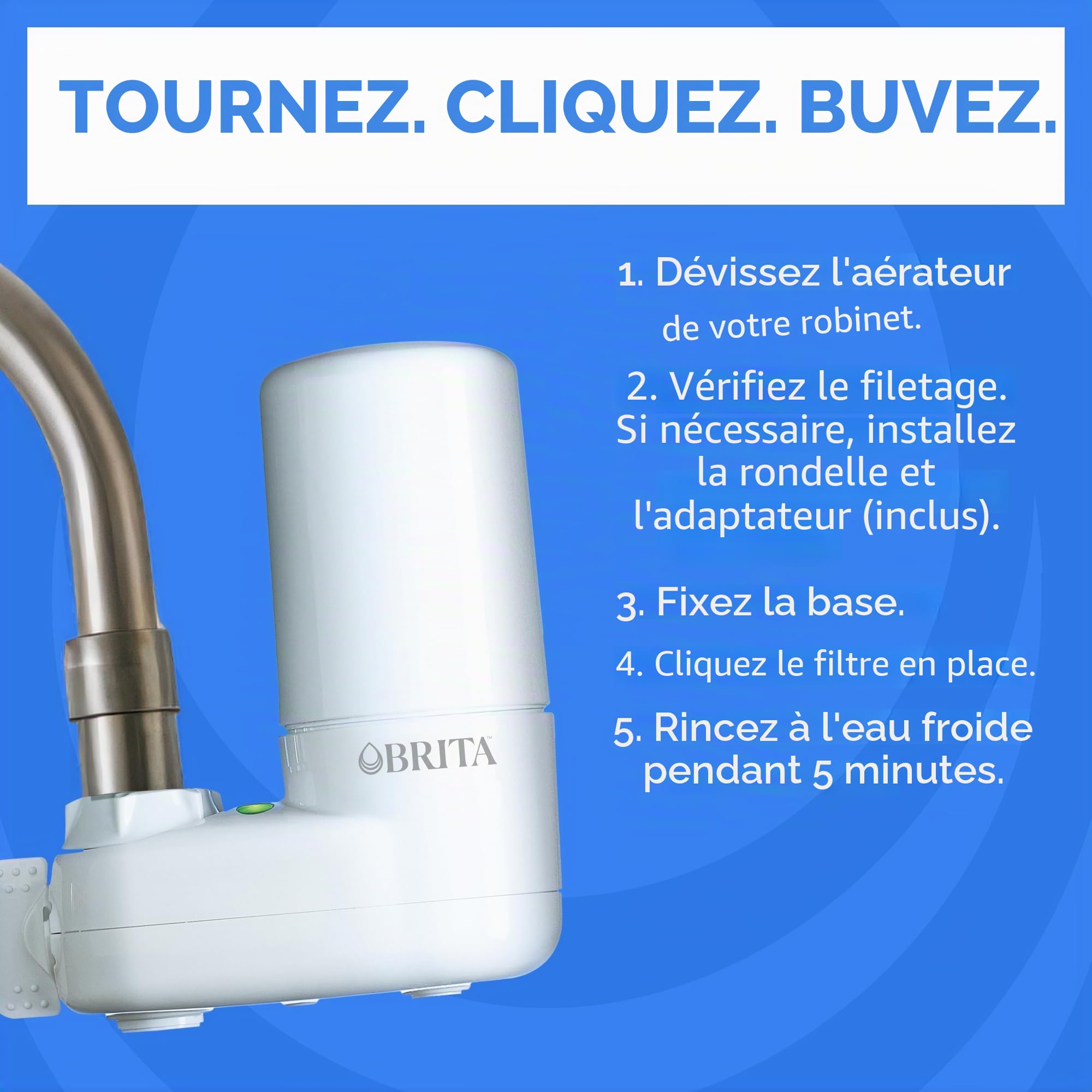 BRITA Système de filtre à eau pour robinet, blanc, 1 pièce