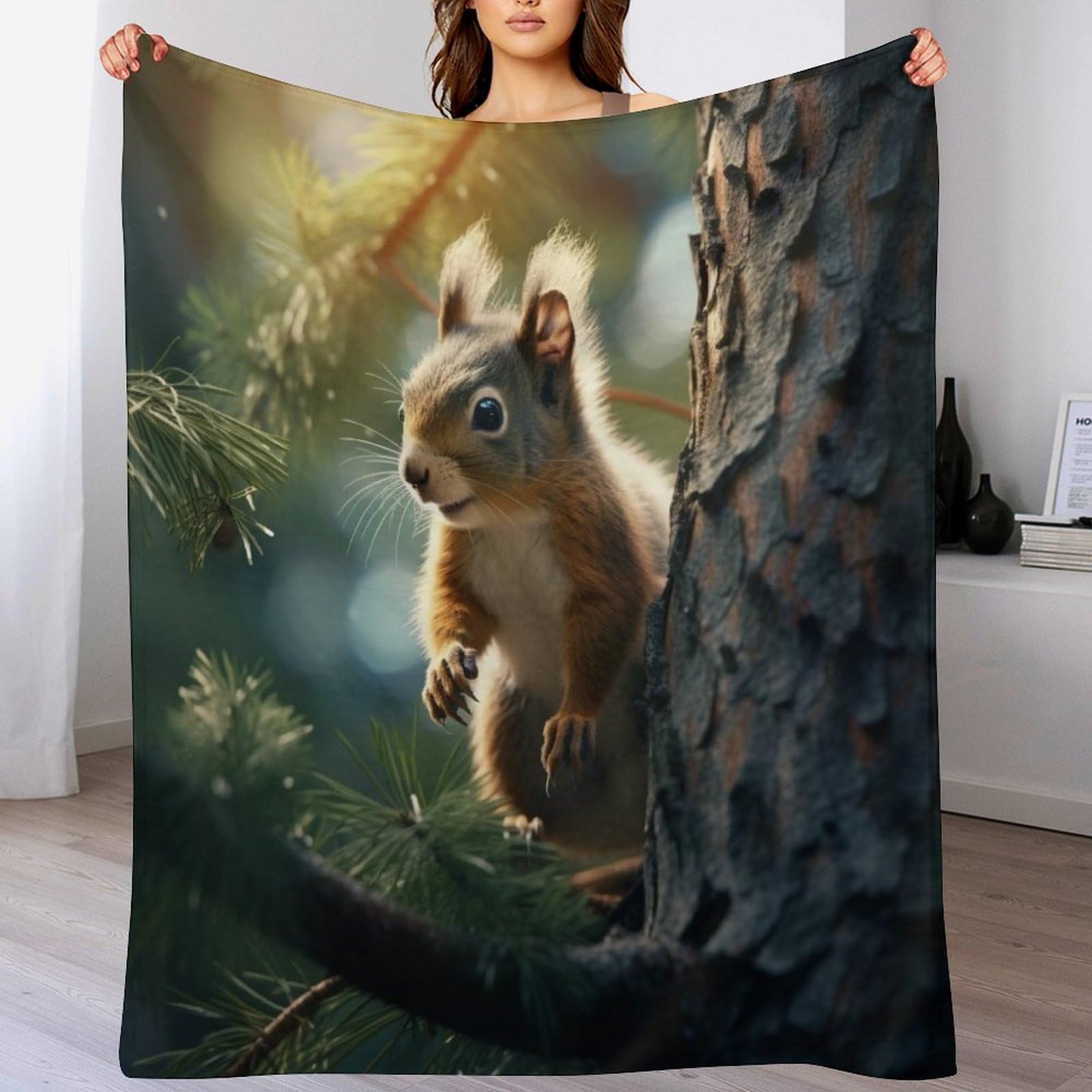 Couverture écureuil douce en flanelle idée cadeau lavable 130x180cm