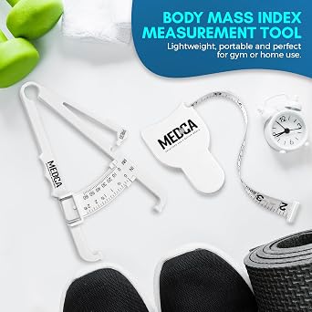 Body Fat Caliper and Measuring Tape for Body - Skinfold Calipers and Body Fat Tape Measure Tool for Accurately Measuring BMI Skin Fold Fitness and Weight-Loss - New Upgraded Design (White)