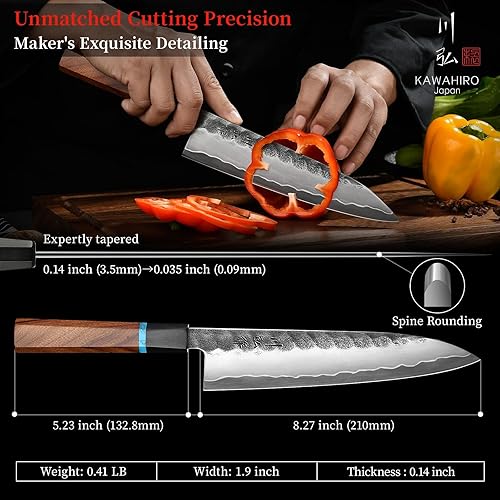 Miniatura 7 de KAWAHIRO Cuchillo de chef japonés, cuchillo de cocina VG10 forjado negro de 8.268 in, cuchillo de chef profesional hecho a mano con mango