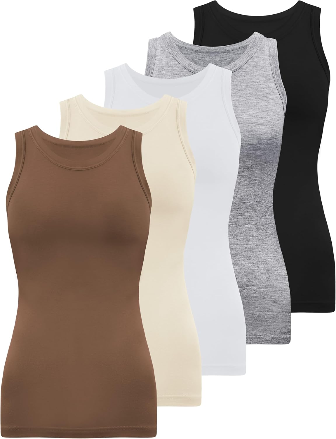 BQTQ 5 Pack Womens Crewneck Tank Tops High Neck Tank Tops Sleeveless Slim Fit Basic Tanks Top Ladies Undershirts
