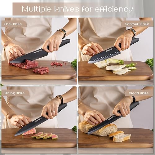 Miniatura 4 de Astercook Juego de cuchillos con bloque y afilador, juego de cuchillos de cocina de 22 piezas, apto para lavavajillas, bloque de cuchillos