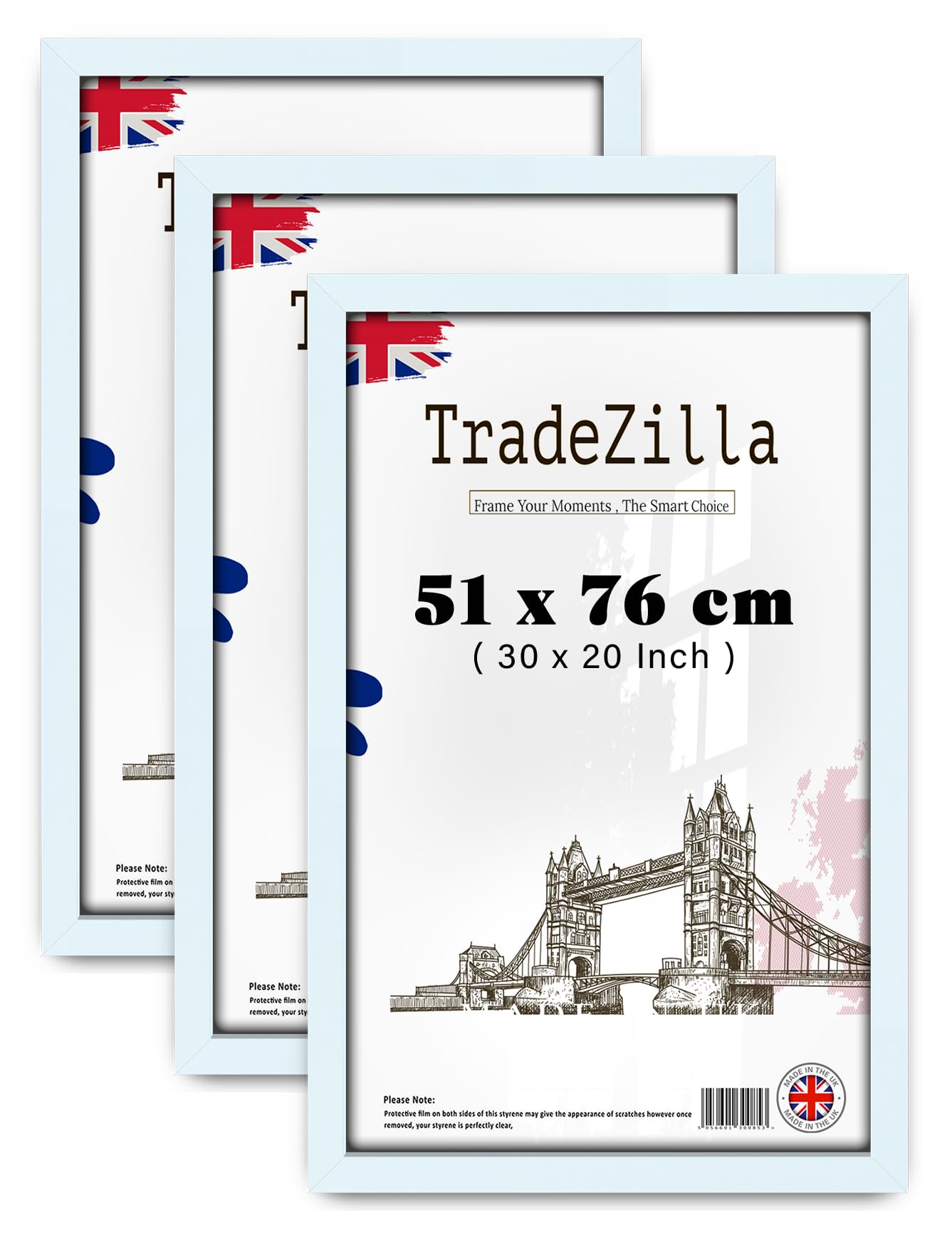 TradeZilla pack of 3 MDF Wall Gallery Frame (51 x 76 CM) Picture Frame for Art, Photography & Room Interior Décor, 510 x 760 mm Durable MDF with Classic Wood Finish [ White ] — image 1