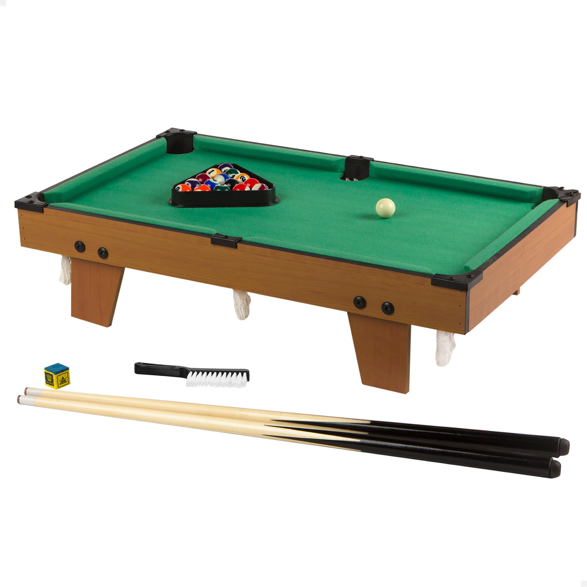 ColorBaby CB Games Mesa Billar para niños, Sobremesa, Madera Resistente, 22 Piezas, Incluye Tacos, Tiza, triángulo y Cepillo, 2-4 Personas, 62x36x15 cm, Juego de Bolas, Juguetes 6 años (43269)