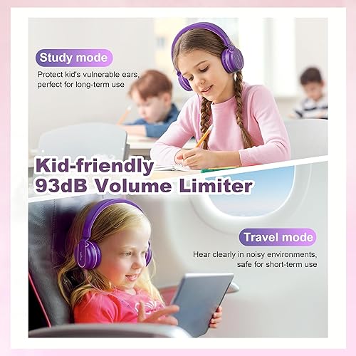 Miniatura 2 de AILIHEN Auriculares para niños para la escuela, volumen seguro limitado 93 dB, micrófono HD en la oreja sonido estéreo para niñas y niños,