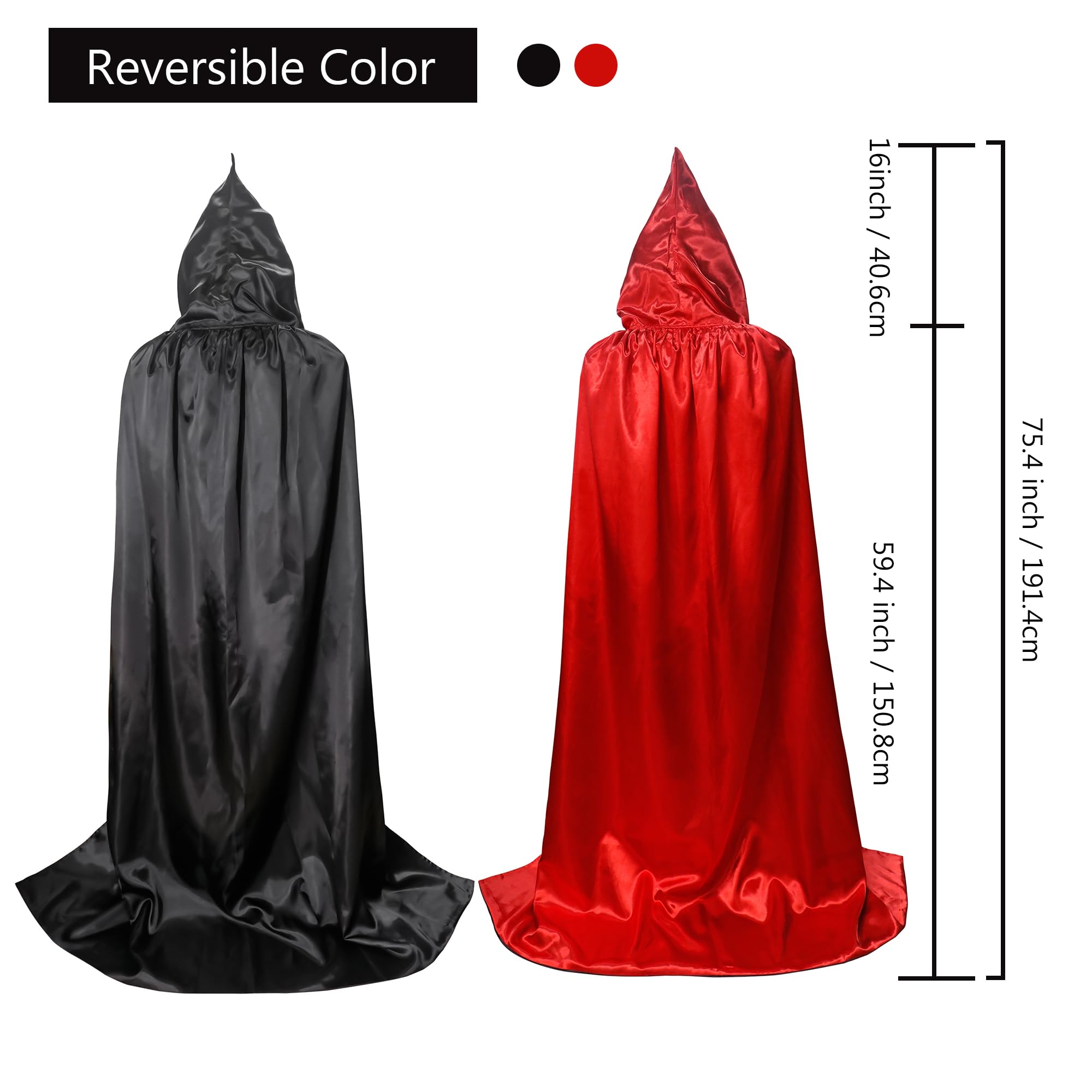 GraduatePro Hooded Cloak Cape Halloween Cosplay Witch Wizard Velvet Women Adult Costume Black and Red - Image 2