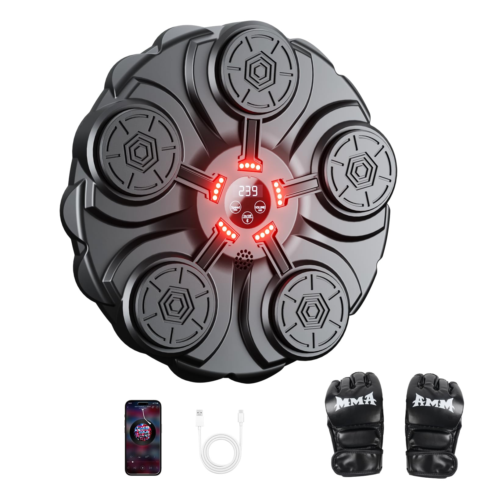 Music Boxing Machine, Boxmaschine mit Musik und 9 Geschwindigkeiten | Boxautomat mit Bluetooth, Smartem Trefferzähler, Boxhandschuhen, Heim-Fitness zum Stressabbau, Geschenk für Erwachsene Kinder