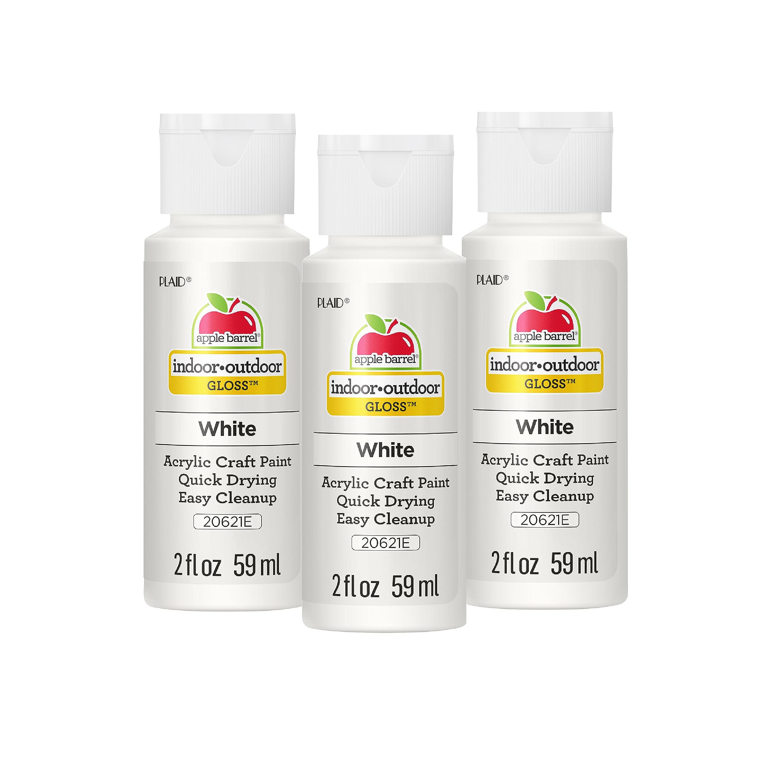 Apple Barrel Acrylic Paint in Assorted Colors (2 Ounce), 20621 Gloss White- (Pack of 3)