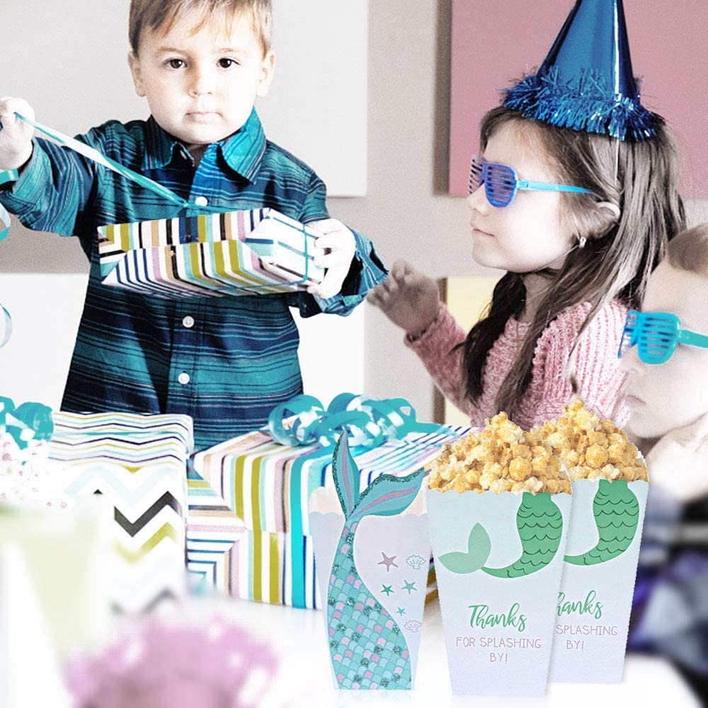 12 Boîtes à Popcorn Sirène - Carton Alimentaire 14,5x9x6,5cm - Pour Fête, Anniversaire, Noël