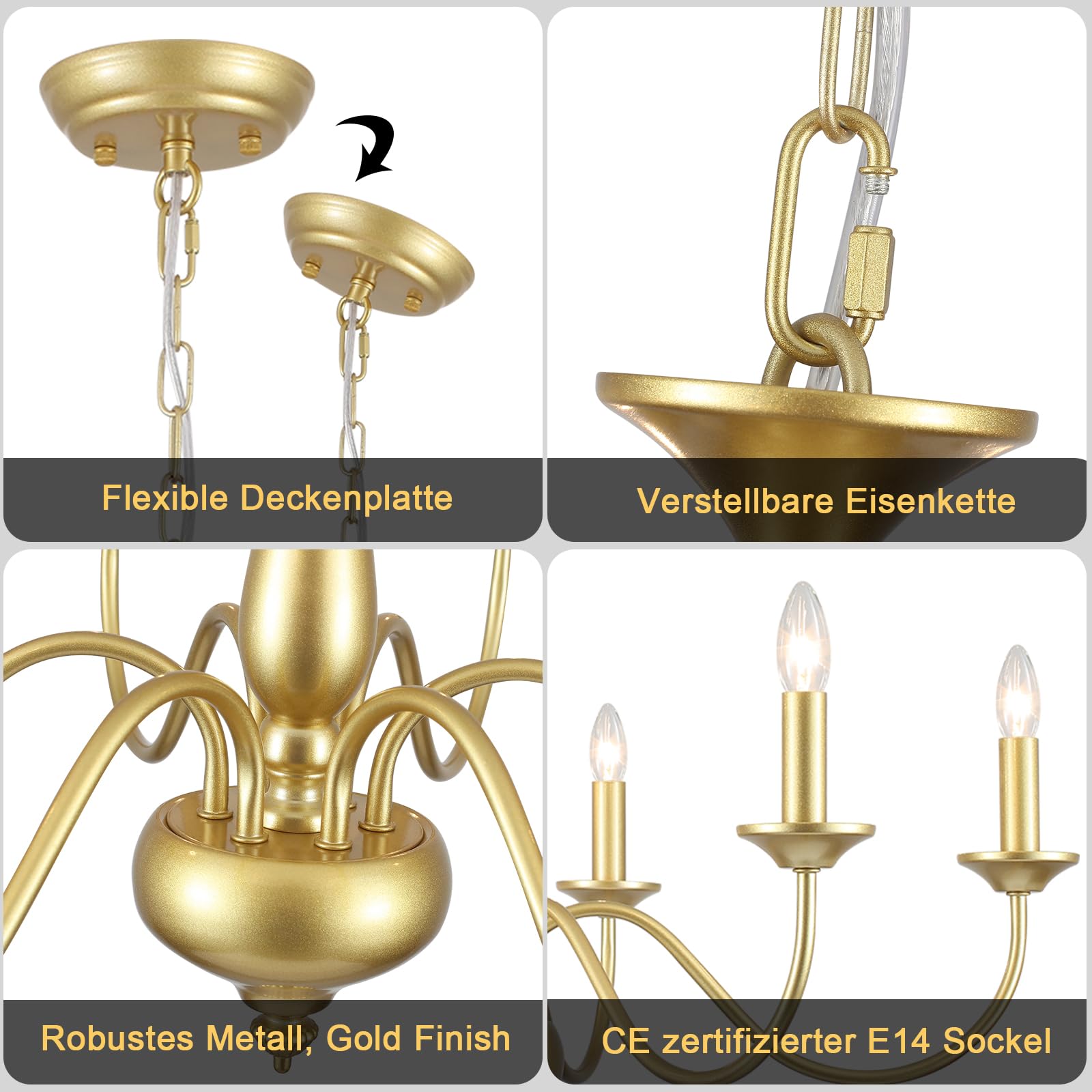 Lampadario dorato a sospensione vintage lampada a sospensione 6 luce lampada a sospensione soggiorno, lampadario sala da pranzo, lampadario industriale per cucina camera da letto, lampadina E14