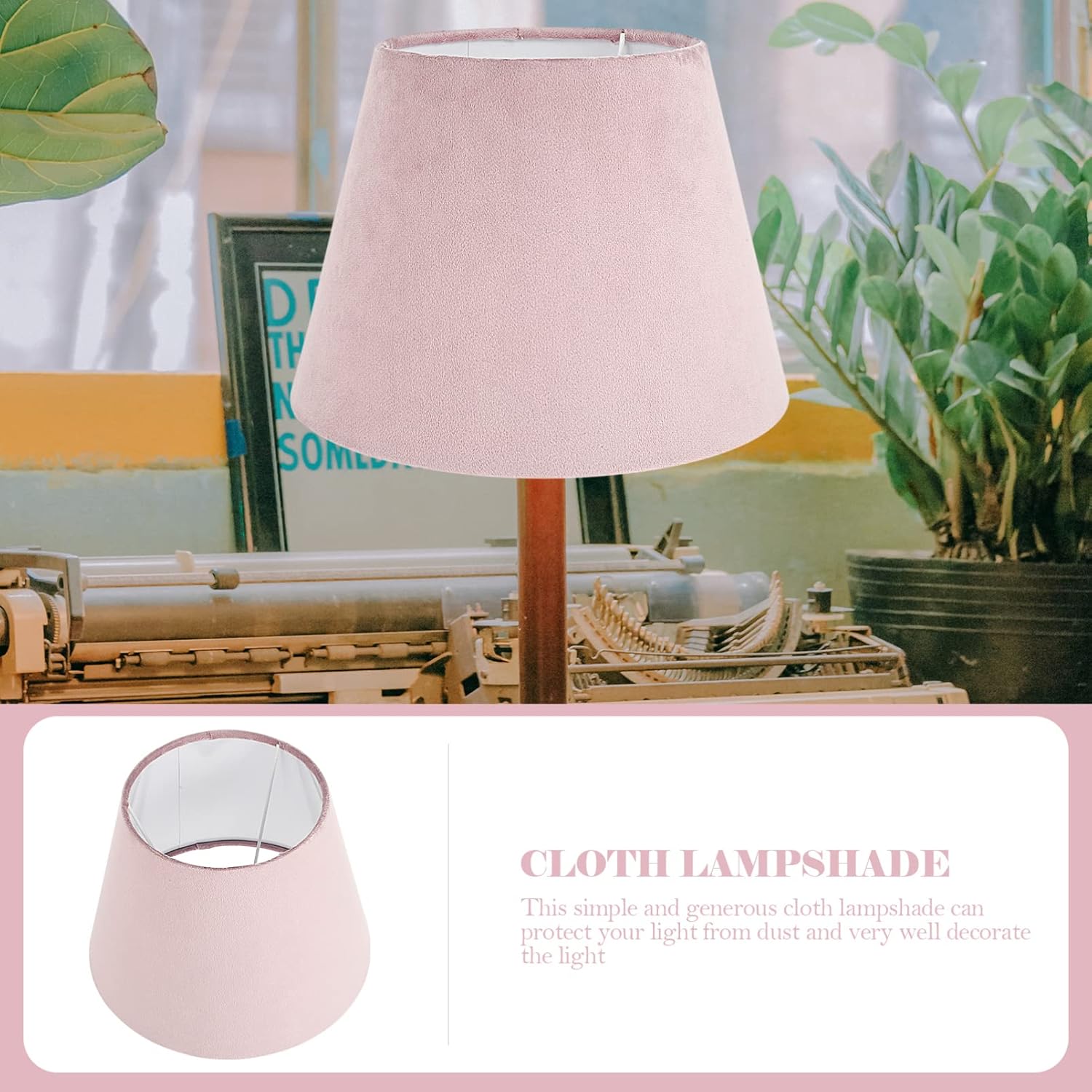 SOLUSTRE Pink Lamp Shade Cloth Lamp Shade Fabric Lampshade E27 Base White Lining Drum Lamp Good for Home Table Lamp Floor Light (10. 02X10. 02X7. 27in) Vintage Home Decor