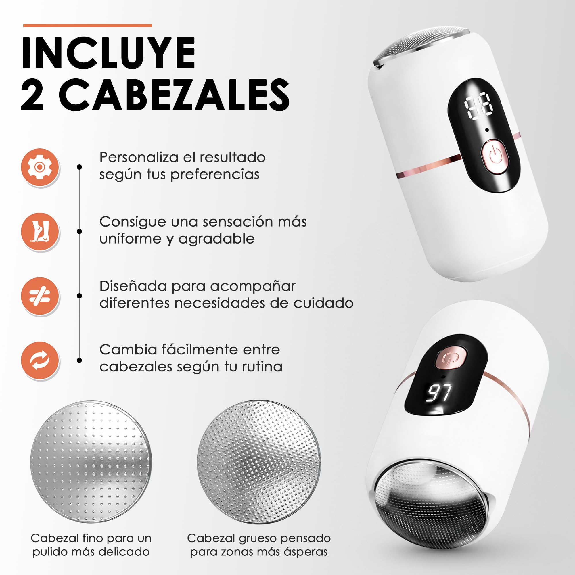 Lima eléctrica para pies, removedor de callos recargable e inalámbrico para piel muerta y talones ásperos, herramienta de pedicura de 3 velocidades con 2 cabezales de pulido reemplazables