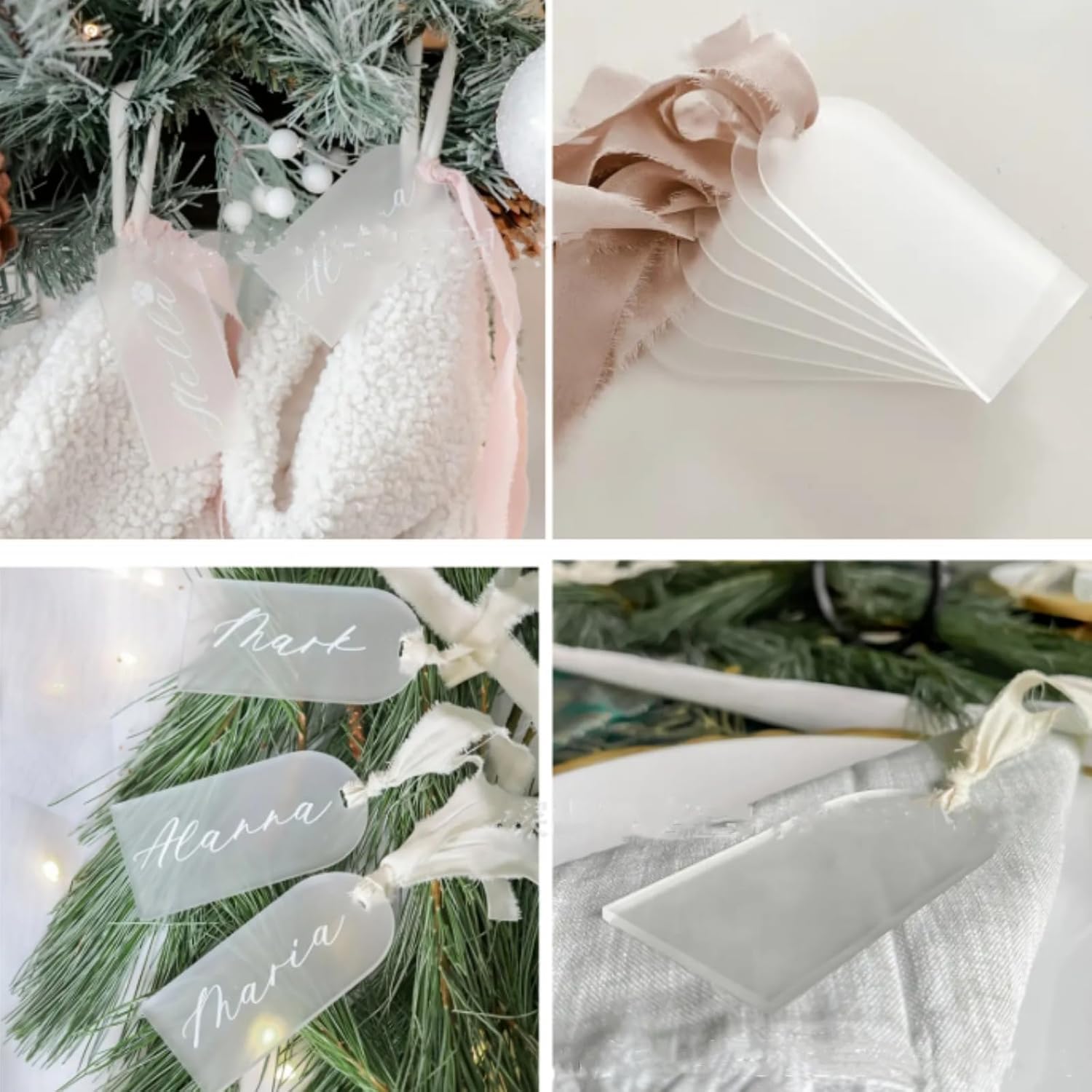 20Pcs Acrylic Place Card for Wedding Frosting, 3.54x1.77 inches Acrylic DIY Blank Hanging TagsTable Seating Cards Wedding Supplies withRibbon Perfect (Green)
