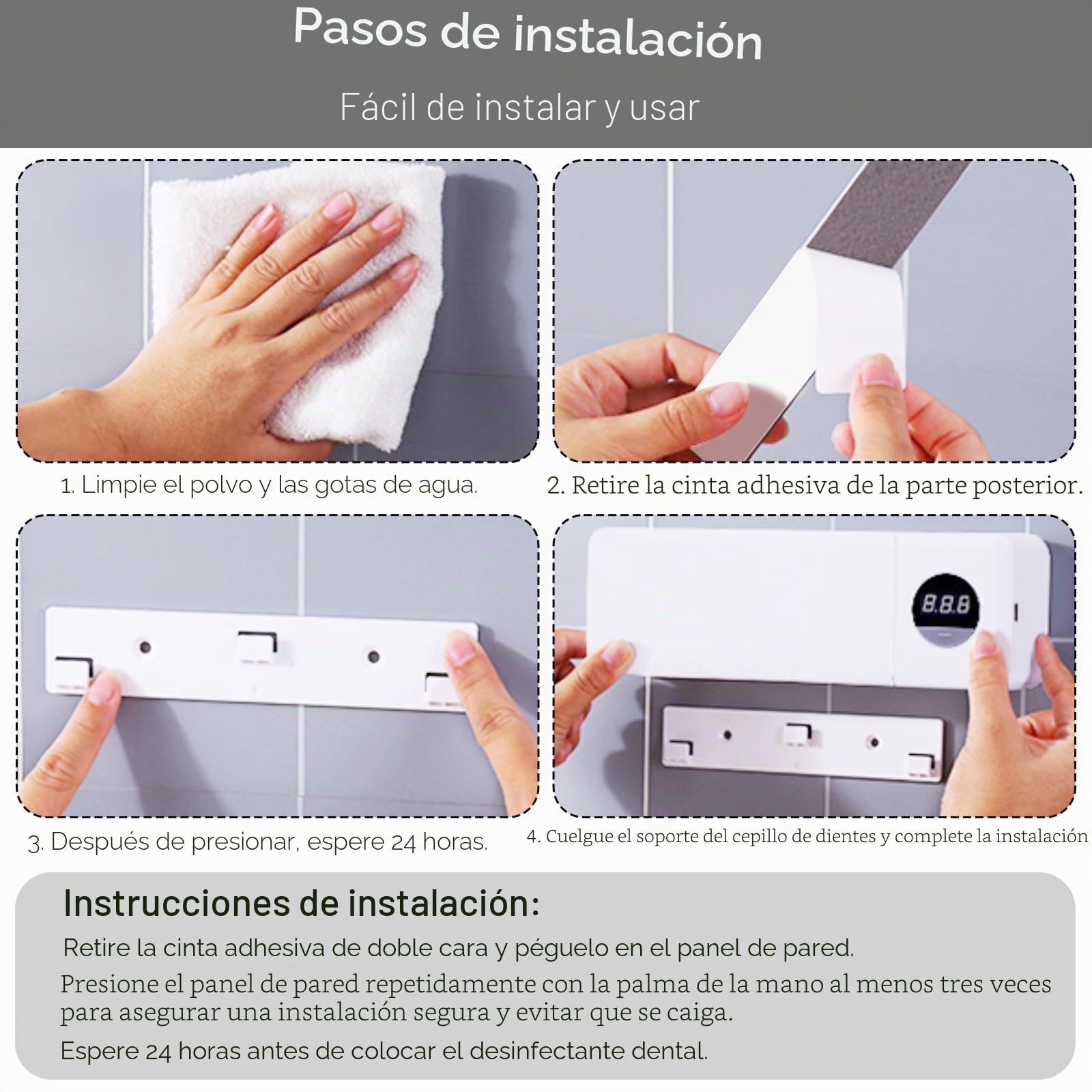 Esterilizador cepillo de dientes - Anti-UV para cepillos de baño, soporte para cepillos eléctricos de pared, carga 2000 mAh, función cronómetro