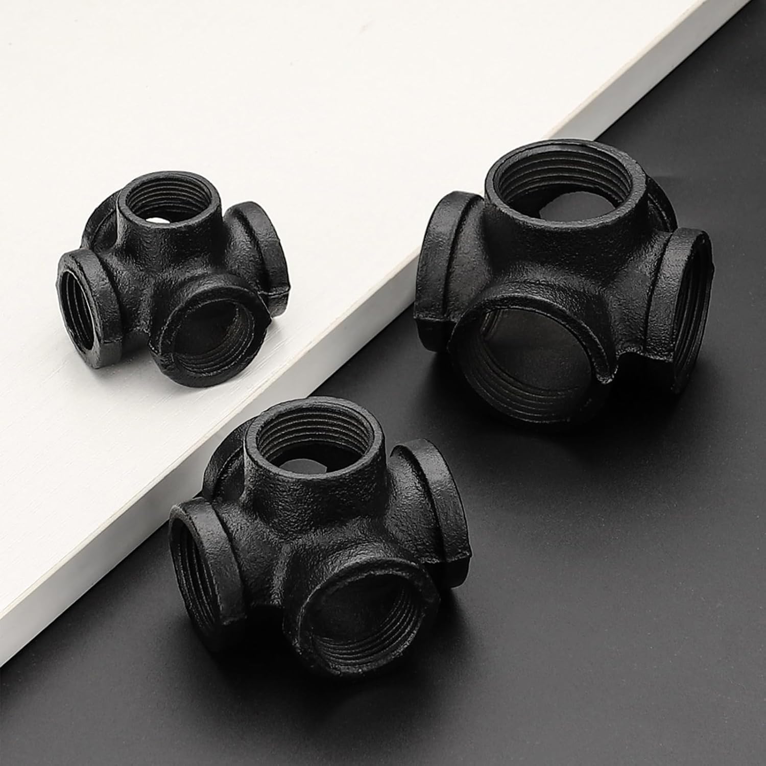 1" Black Pipe Fittings 5-Way Side Outlet Tee - Home Expert 10 Pack Malleable Cast Iron Threaded Pipe Fittings for Industrial Pipe Shelves Bracket, Industrial Vintage Furniture