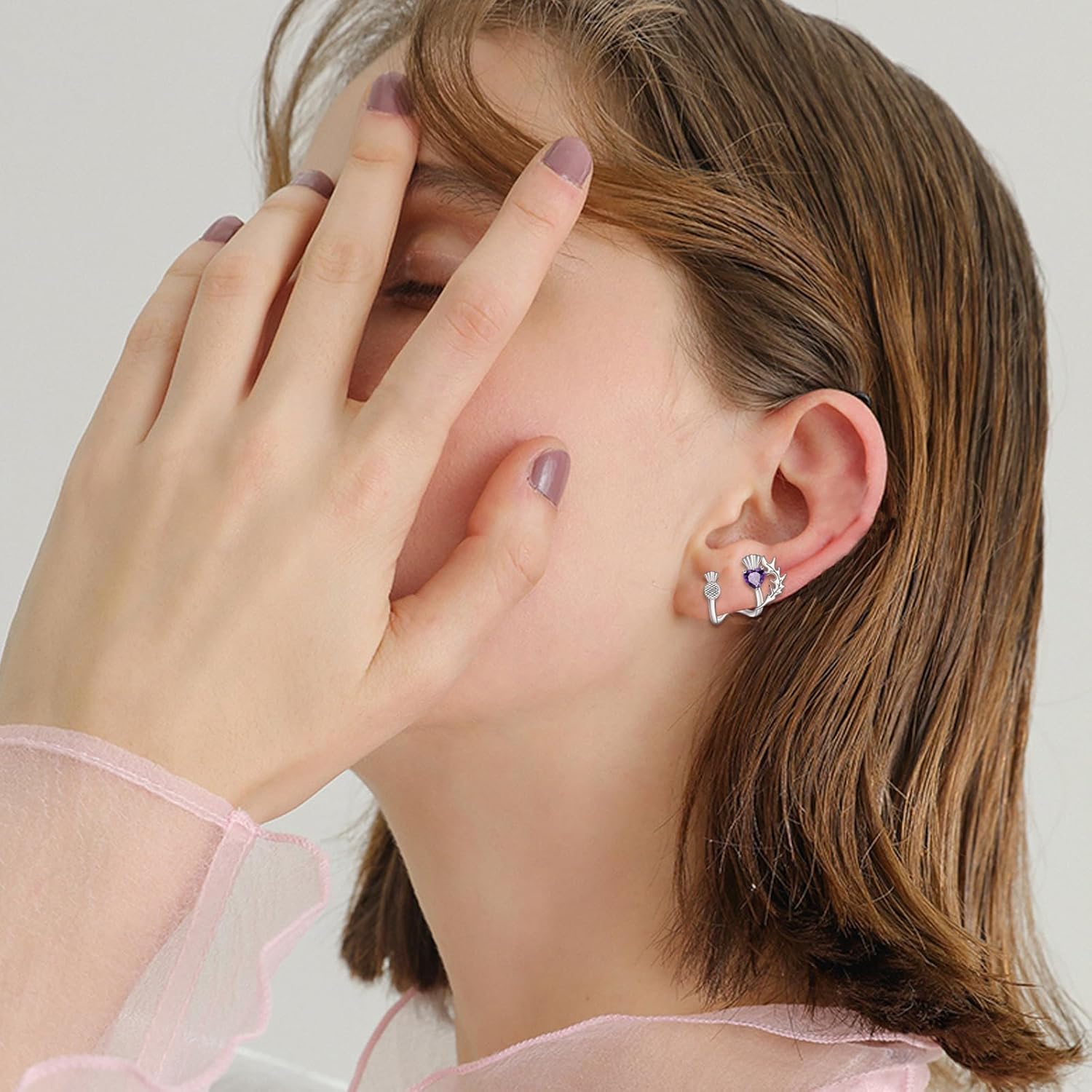 CRMAD Scottish Thistle/Daisy/Bee/Cherry Blossom/Lily Earrings for Women Sterling Silver Flower Studs Earrings Jewelry for Women