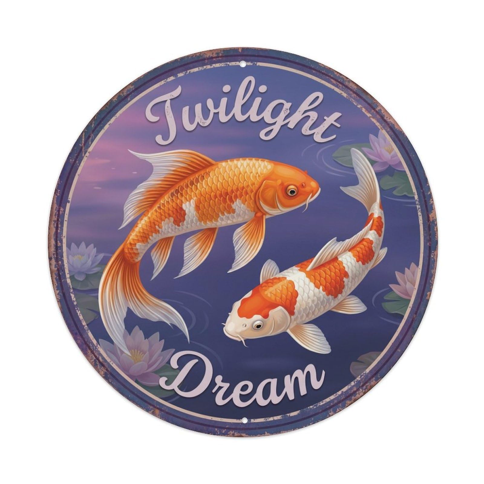 Koi Fish Twilight Dream Purple Dusk Evening Waters Calm Metal Tin Sign