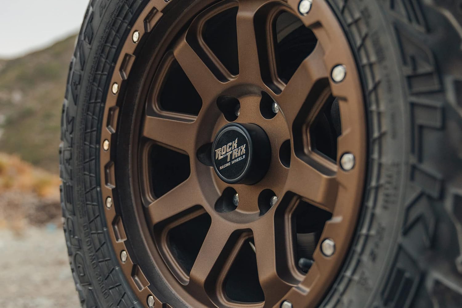RockTrix RT116 17 inch Wheel for 2004-2026 Ford F150, 17x9 6x135 Rims -12mm Offset, 4.5in Backspacing, Matte Bronze, 2200 lb Weight Rating, Also compatible with Bronco Raptor