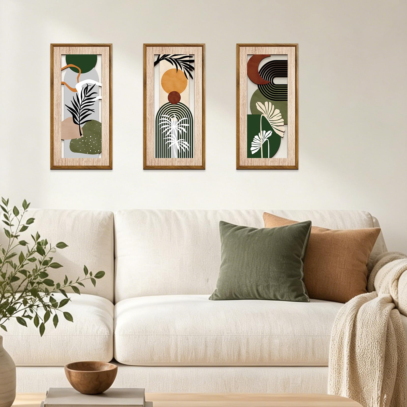 KiKiHong 3 Piece Abstract Boho Wooden Wall Art Wall Decoration