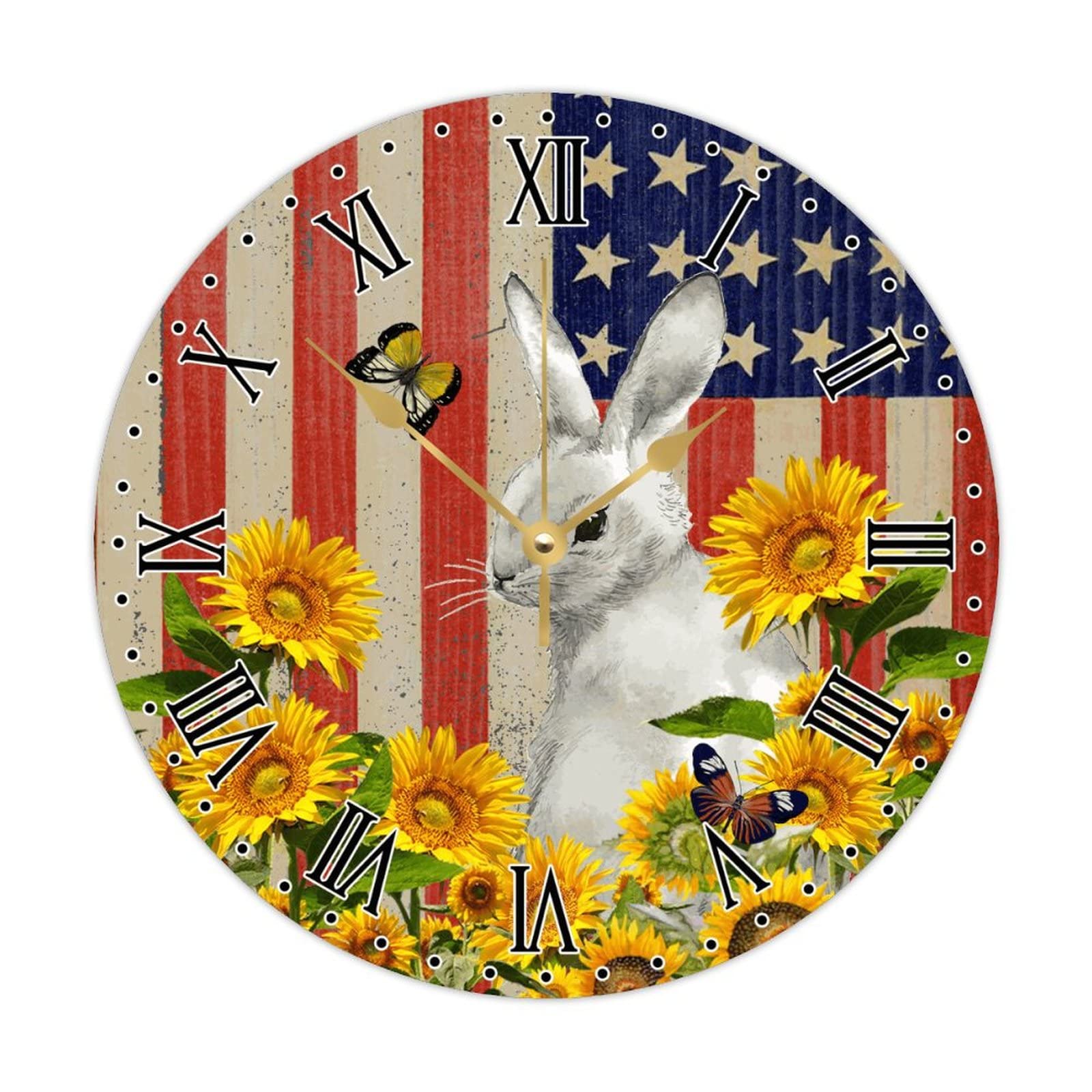 Horloge murale bois silencieuse 38cm grand cadran lisible USA