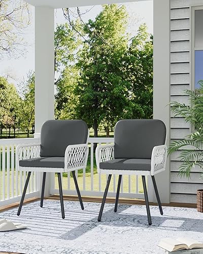 GarveeLife Set of 2 Modern Outdoor Armchairs – Heavy-Duty Metal Patio Chairs with Woven Textilene for Yard, Balcony, and Poolside (2-Piece Modern Chair Set) - Image 2