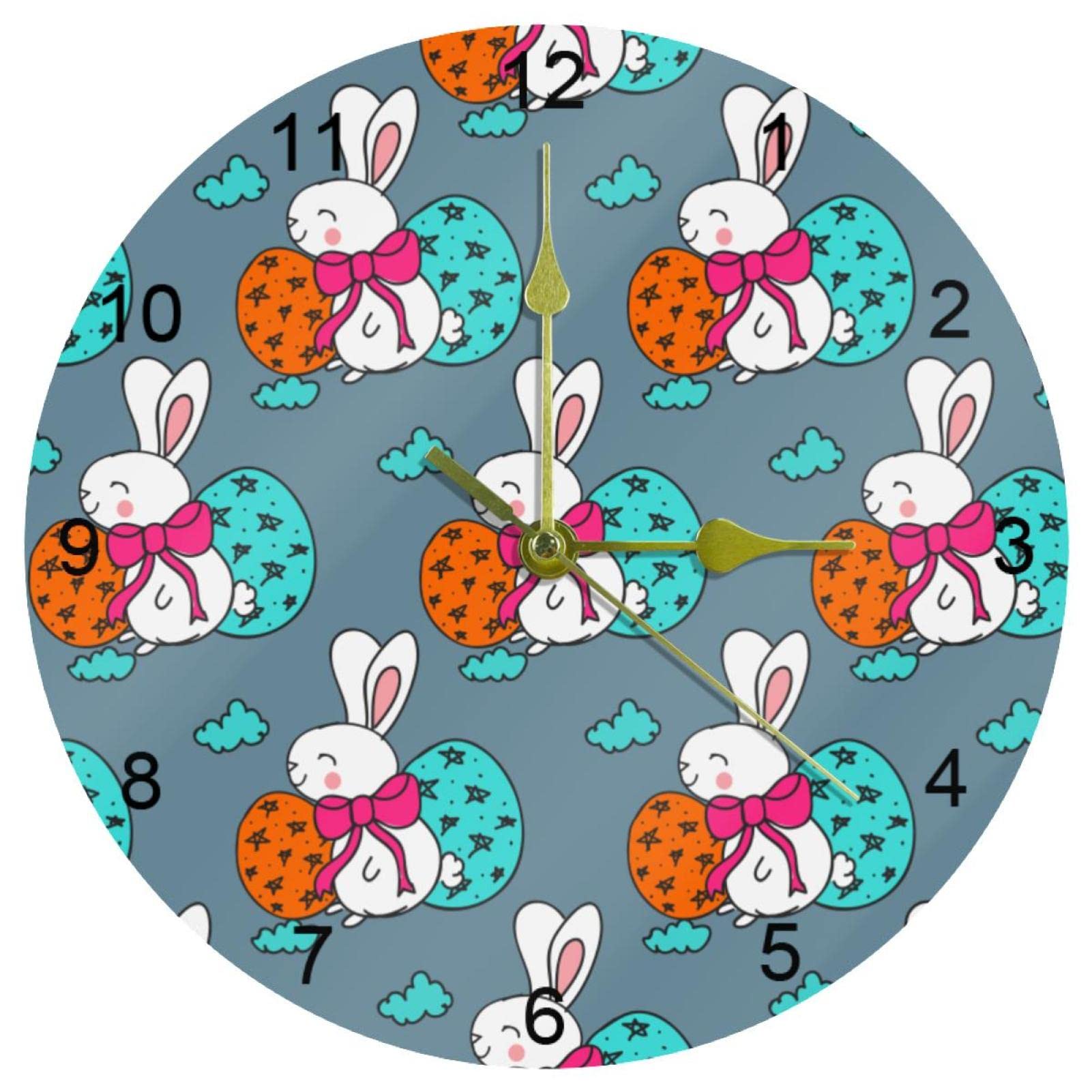 Horloge murale silencieuse pour cuisine avec motif lapin
