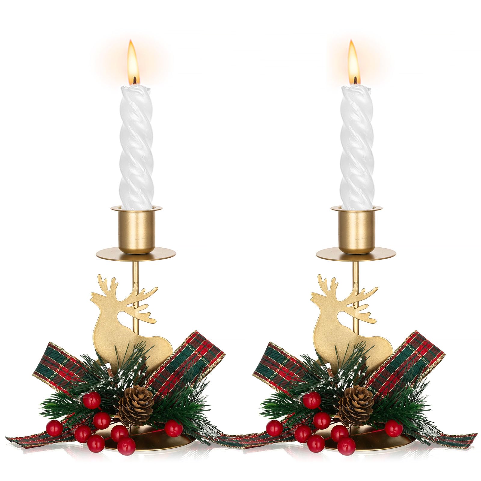 Sziqiqi Candelabros Portavelas de Navidad Juego de 2, Portavelas de Metal Oro Decorativos Candelabros Centro de Mesa para Decoración de Chimenea Manto Navideña