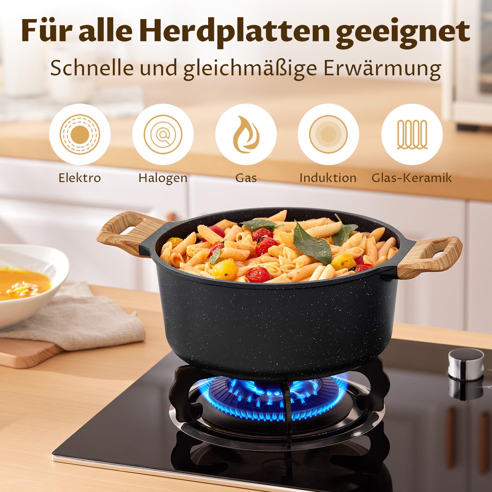 BLAZANT Juego de ollas de inducción, 10 piezas de granito, juego de sartenes antiadherentes con tapa, ollas y sartenes de aluminio para todo tipo de cocinas, sin PFAS