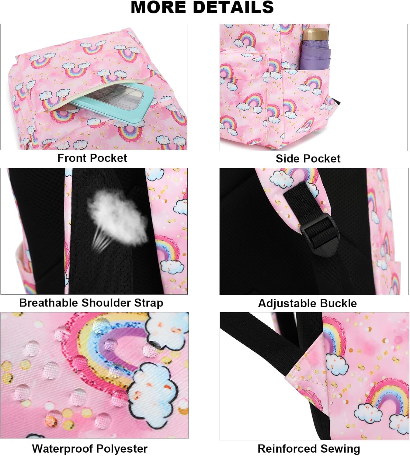 Girls School Backpacks for Kids Teens, 3-in-1 School Bag Bookbags Set with Lunch Bag Pencil Case - Image 4