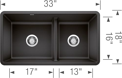 Miniatura 5 de BLANCO 442525 Precis Reversible 1-34 con baja división, fregadero marrón café, 33 pulgadas de largo x 18 pulgadas de ancho x 9.5 pulgadas de