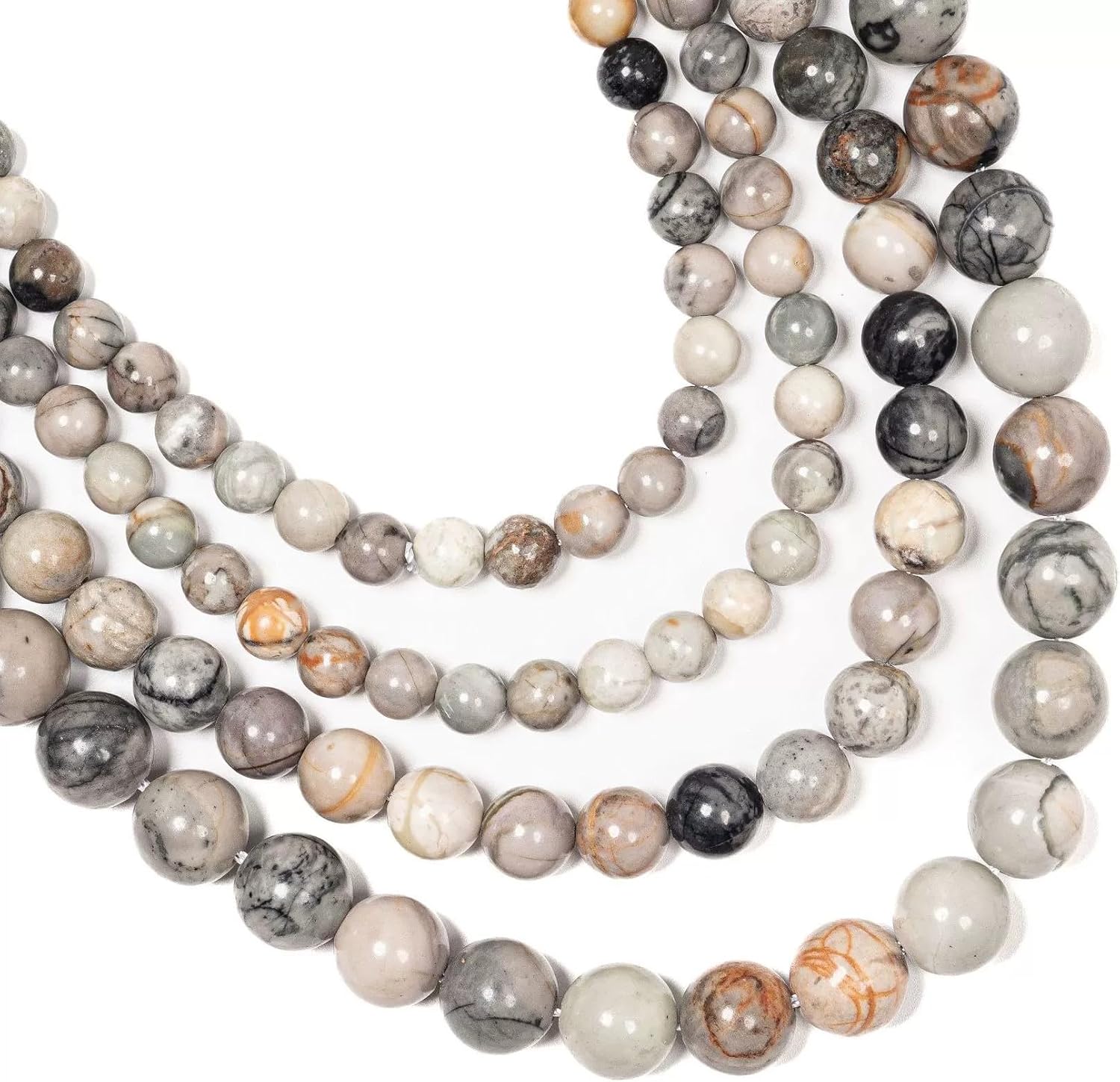 Gemstone Beads for Jewelry Making, Sold per Bag 5 Strands Inside, Grey Picasso Jasper 6mm