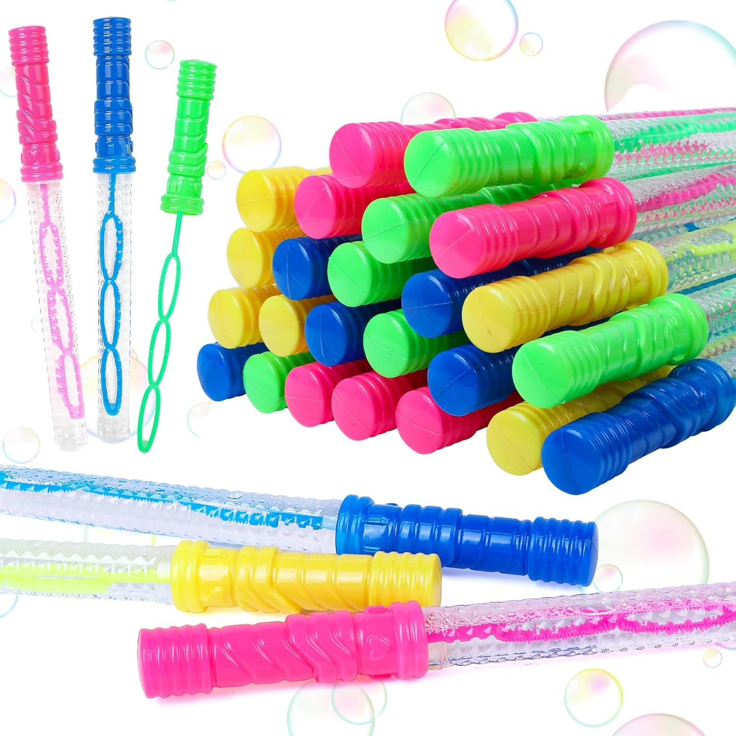 SULOLI 8PCS Big Bubble Wands for Kids,Bubble Wand with Bubbles Refill Solution for Summer Toy Party Favor, Outdoors Activity, Easter Basket Stuffers, Birthday Gift
