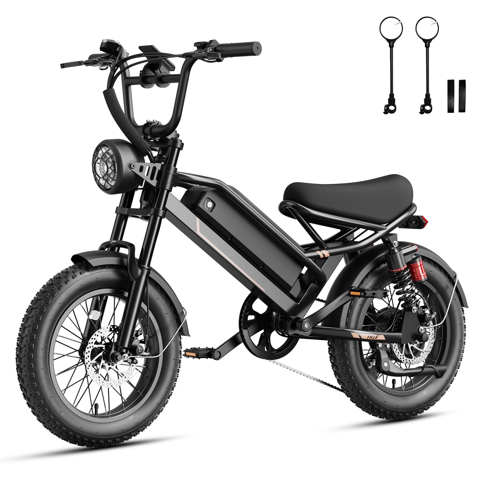 Jasion YR16 Electric Bike for Adults Teens, Peak 1000W Electric Bicycle, 48V 12.5AH Battery Dirt Bike with Dual Suspension & Cruise Control, 16" Fat Tire 55 Miles Moped EBike Fit Teenagers & Adults