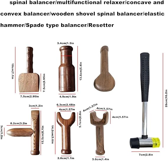 Chiropractic Adjustment Tools Hammer and Chisel,Pack 7 Hammer,Wedge Massager Wooden Tool Deep Tissue Therapy, Tok Sen Tools,Home Essentials(A Set)