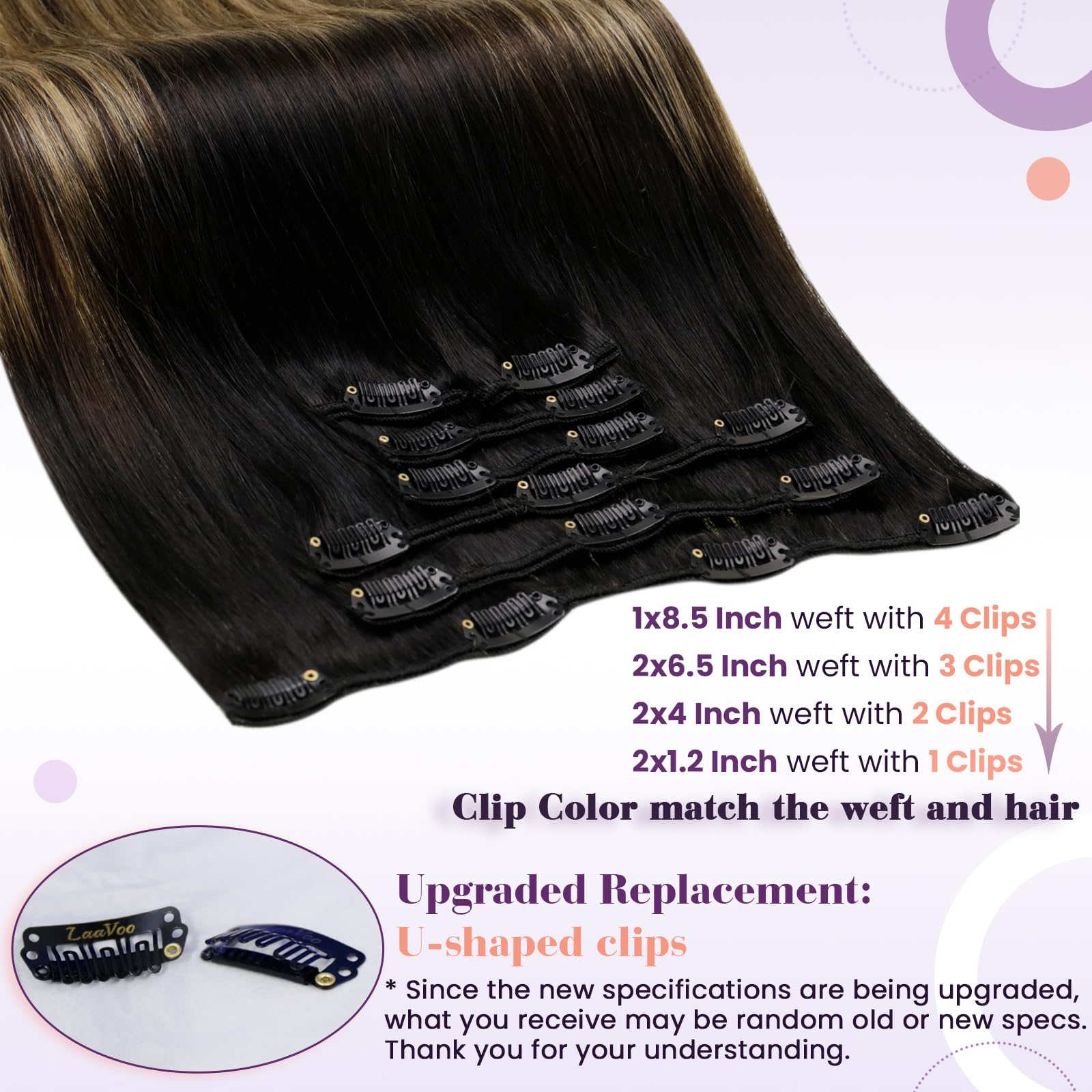 LaaVoo Clip in Hair Extensions Real Human Hair Black Hair Extensions Clip in 14 Inch 120g 7pcs Full Head Straight Balayage Dark Brown & Blonde Remy Hair Double Weft #1b/4/27 - Image 3