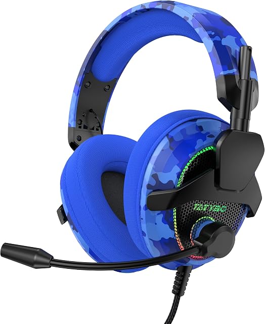 Tatybo Gaming Headset PS4 Xbox One Headset with Stereo Bass Surround Sound, Gaming Headphones with Noise Canceling Mic for PS4 PS5 Xbox One PC Laptop Mac - RGB LED Light