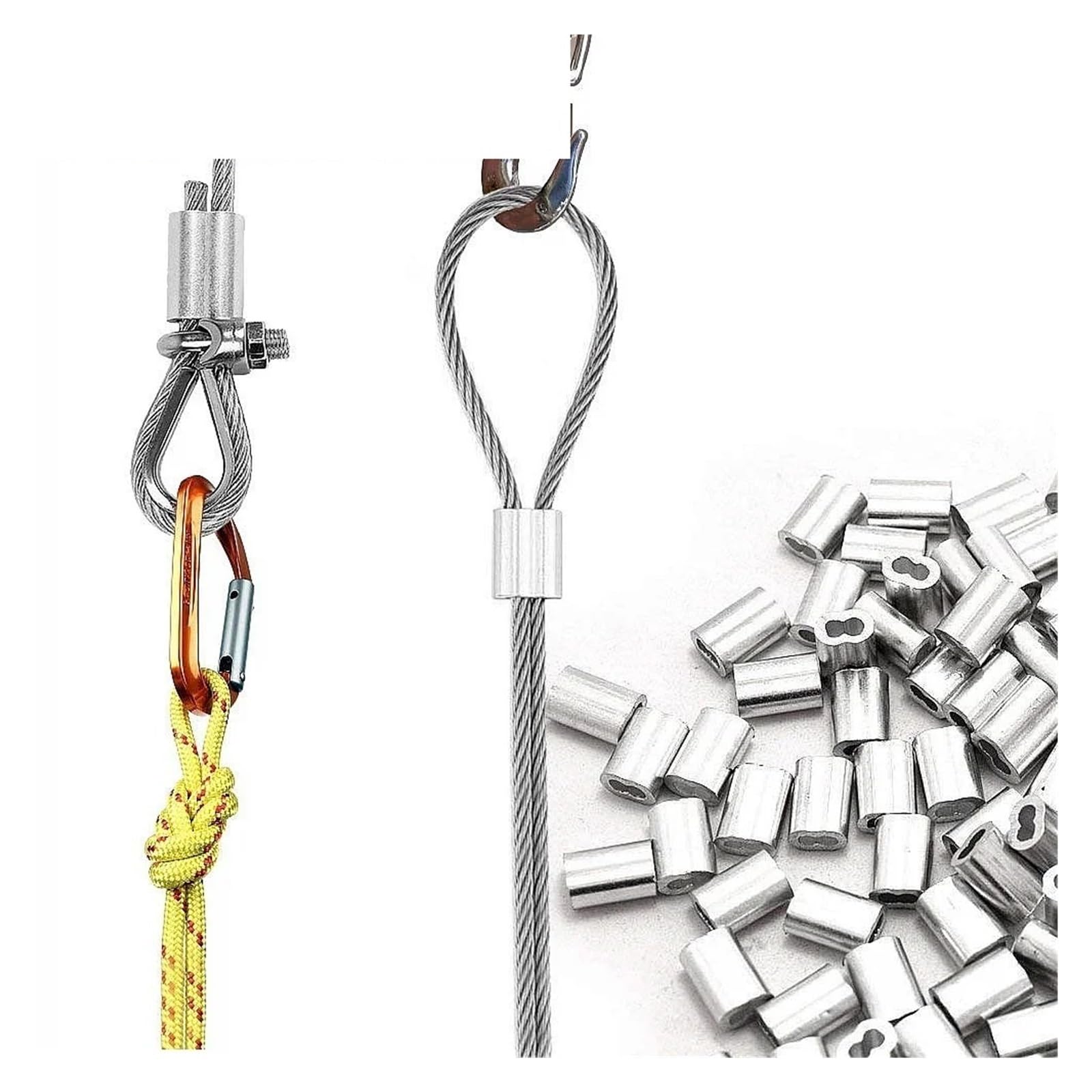 Ghiere di crimpatura a doppio foro in alluminio per funi metalliche, 8 forme, argento, da M1 a M12 (M2) - manicotti a crimpare durevoli per cavi metallici resistenti
