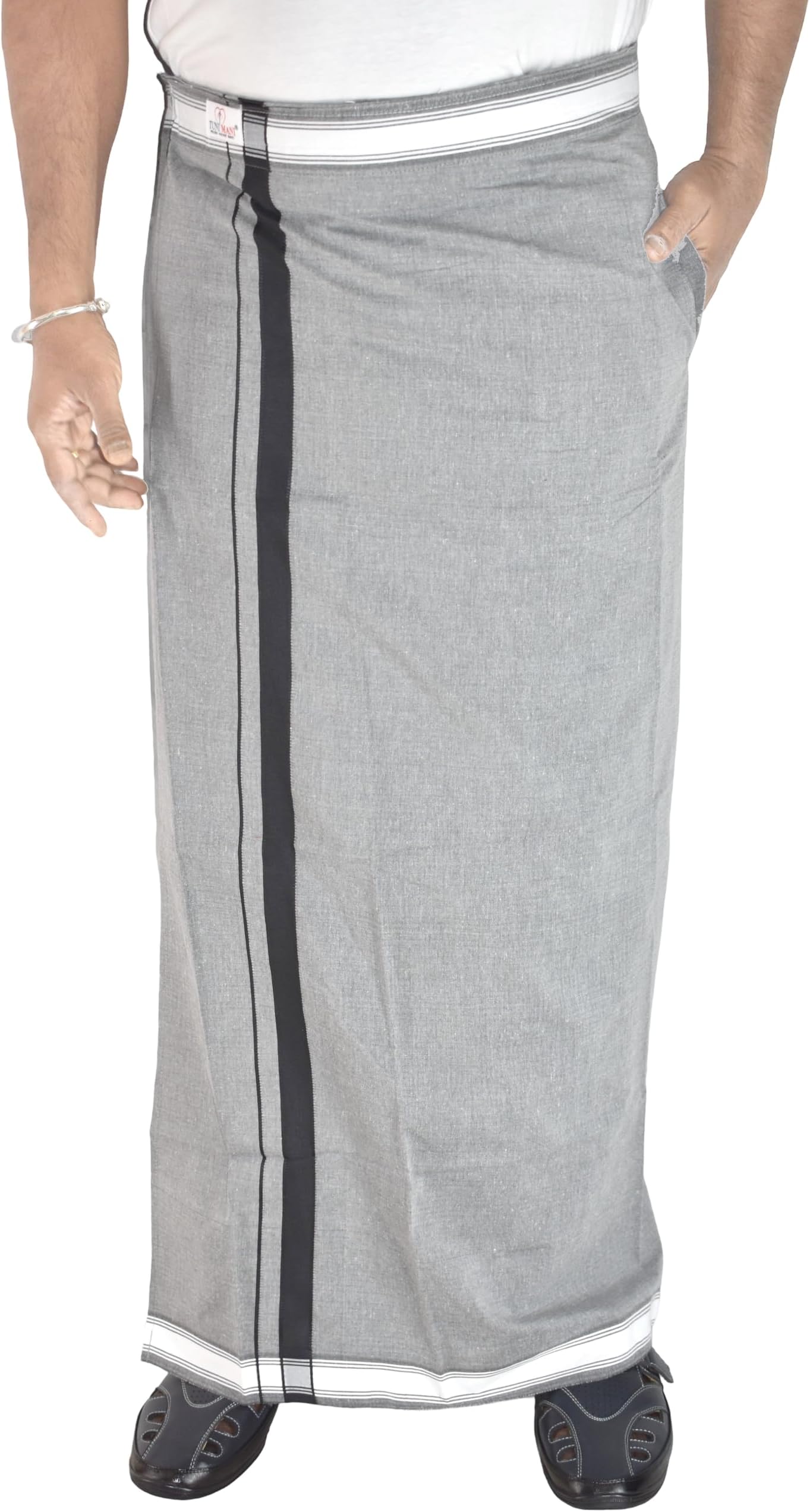 Kerala Style Men's Cotton Welcro Pocket Dhoti, Vesti/adjustable for all size (Single Dhoti)