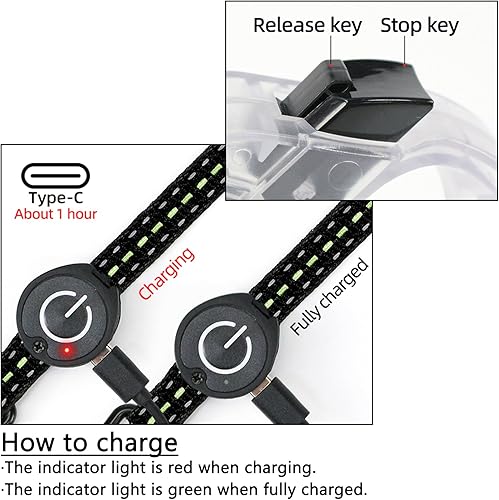 Miniatura 4 de Luwint Correa LED retráctil para perro de 8.8 pies, correas iluminadas para perros para caminar por la noche, correa iluminada impermeable