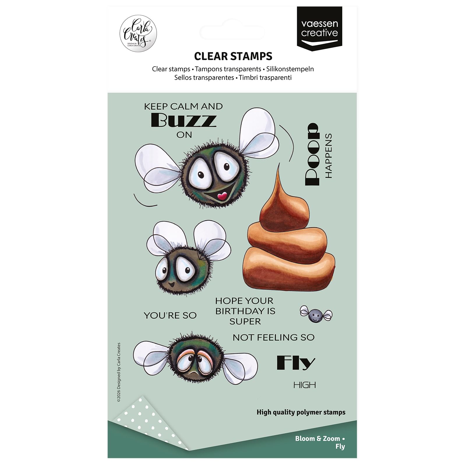 Vaessen Creative Clear Stamps 17 Pcs - Fly - Scrapbooking, Stamping and Card Making Supplies for Crafting, A6