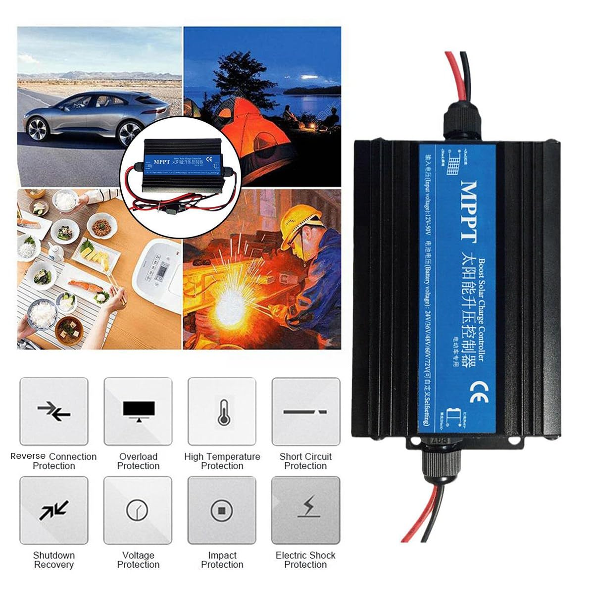 MPPT Boost Controlador de Carga Solar Cargador 300W BateríA de Coche Regulador de Voltaje de Carga Regulador de Cargador 24/36/48/60/72V
