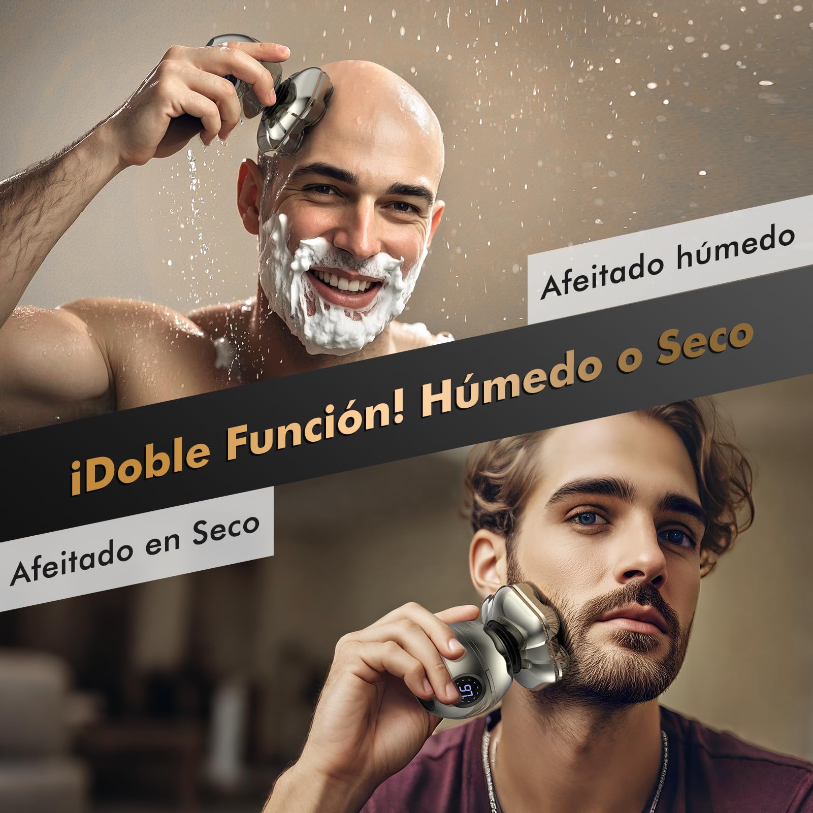 Afeitadora Cabeza Hombre, 6 en 1 Afeitadora Electrica Hombre para Calva con 7 Cuchillas Magnéticas Flotantes.,Impermeable IPX7, Maquina Afeitar Cabeza,Recortadora Barba con Pantalla LED