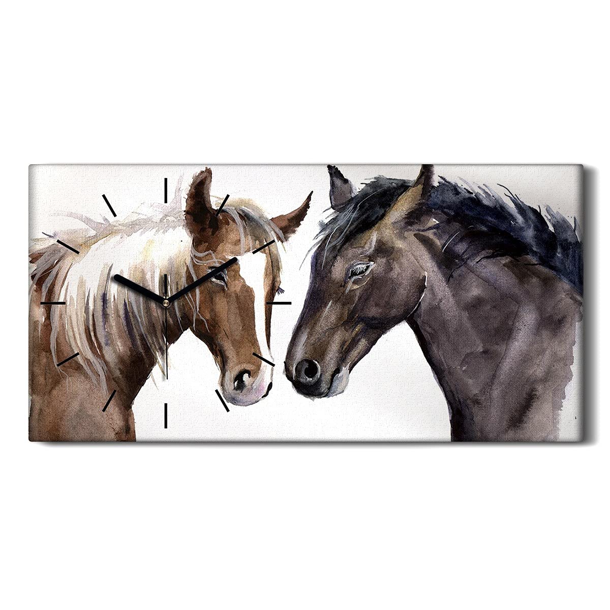 Horloge murale art moderne chevaux marron en toile 60x30cm