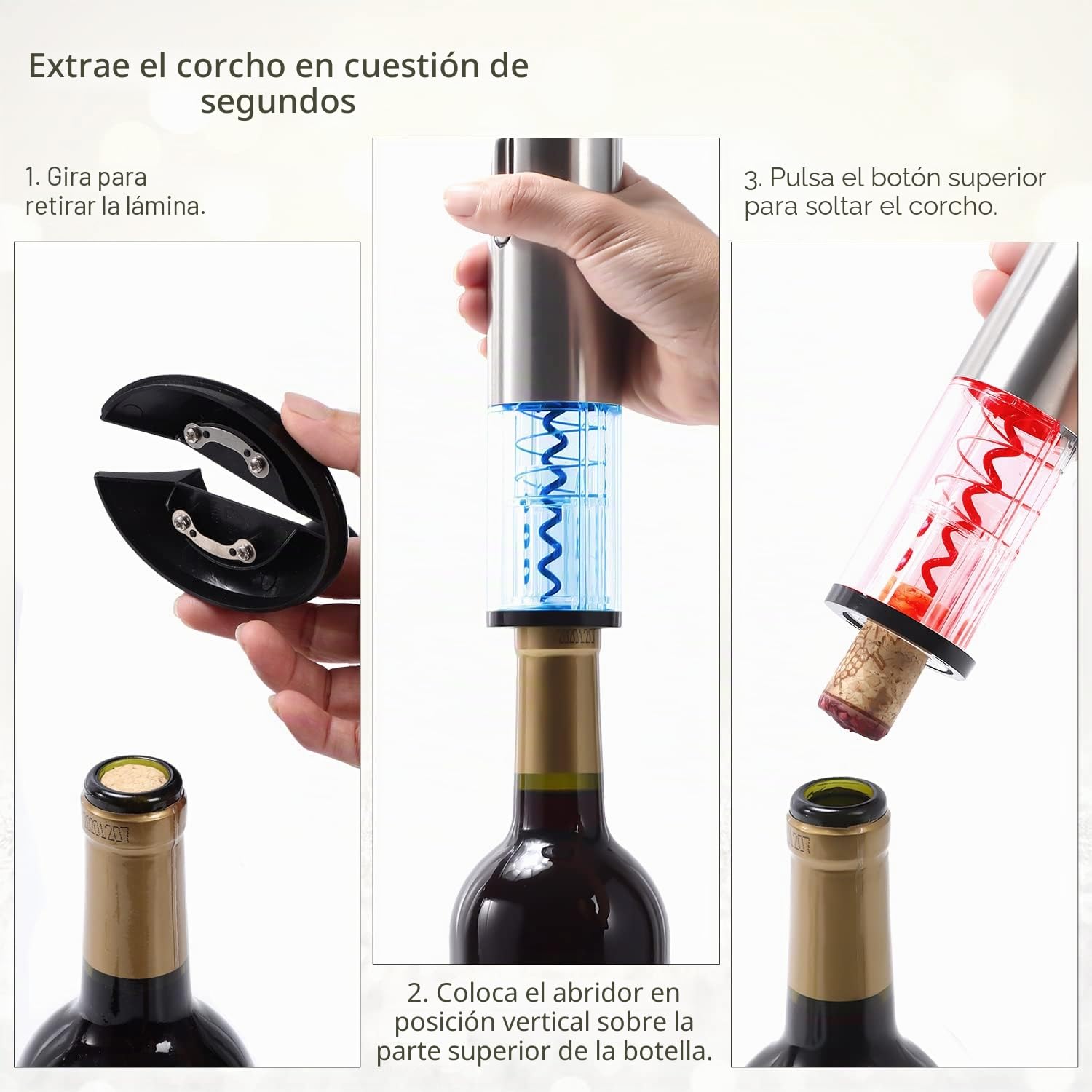 Sacacorchos Eléctrico, Abridor Botellas de Vino Profesional, Sacacorchos Eléctrico de Acero Inoxidable con Puerto de Carga USB, Cortador de Cápsulas, Tapón de Vacío y Vertedor