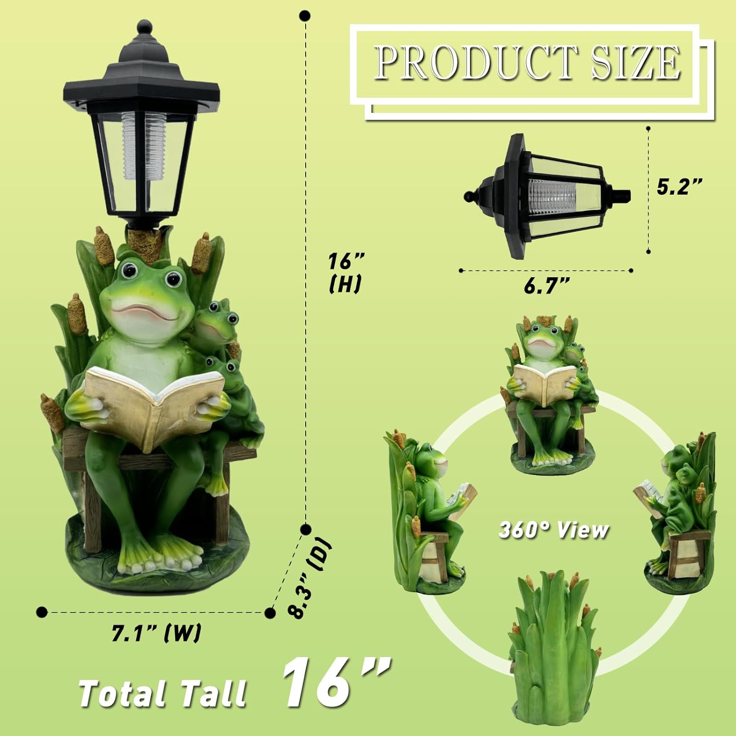 Solar Frog Garden Statue for Outdoor Decor with Lantern - Lawn Decoration 16“ Tall Frog Figurine Lights for Patio, Yard, Porch Ornament - Valentine's Day Gifts for Mom, Grandma, Women - Image 5