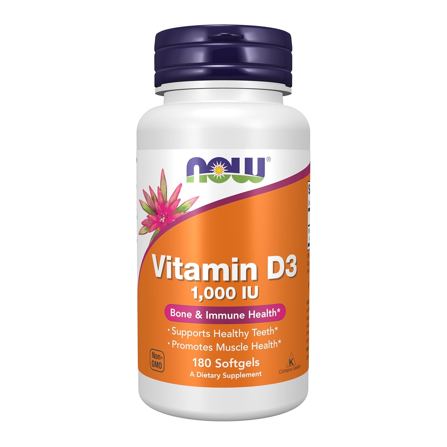 NOW Supplements Vitamin D-3 1 000 IU High Potency Structural support 180 Softgels