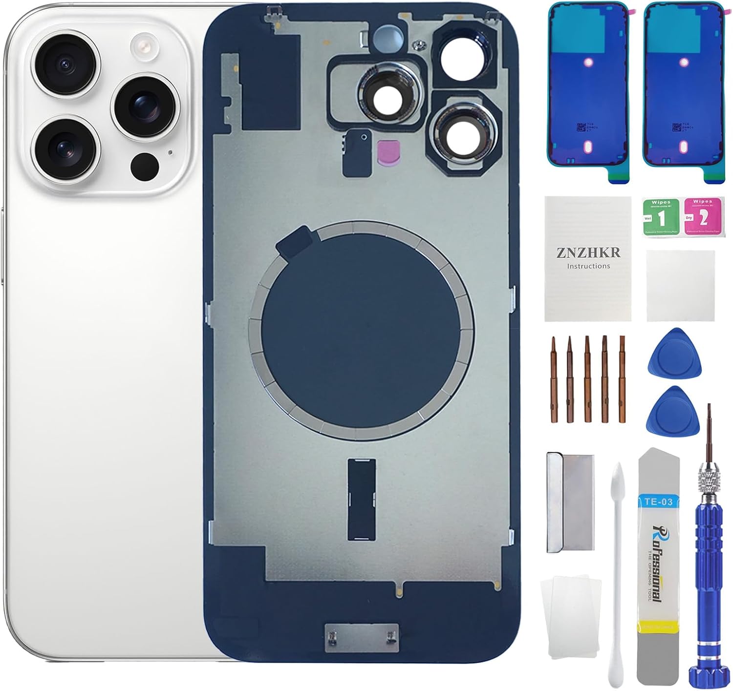 16 Pro Back Glass Replacement with Metal Camera Frame &Magnet for iPhone 16 pro (6.1-inch Black Titanium) & Includes Replacement Tools