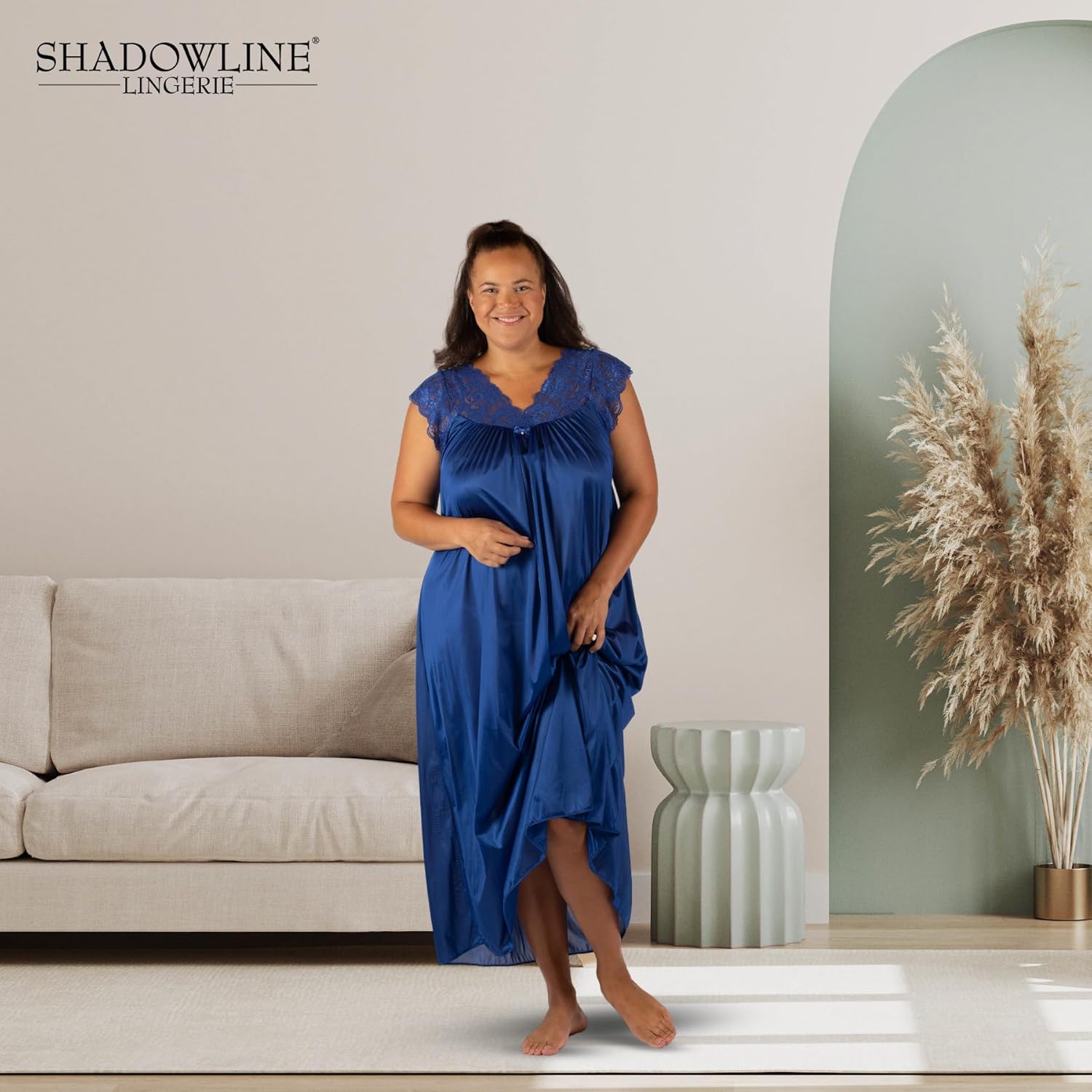 Shadowline Women's Long Flowy Figure Flattering Cap Sleeve Nightgown– Silky Floral Soft Lace Lingerie Elegant Sleepwear - Image 6